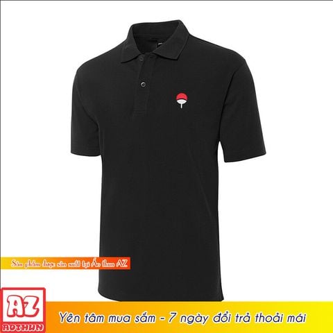  Áo thun polo nam cổ trụ thêu logo naruto uchiha sasuke itachi - Vải cá sấu poly dày dặn A04 