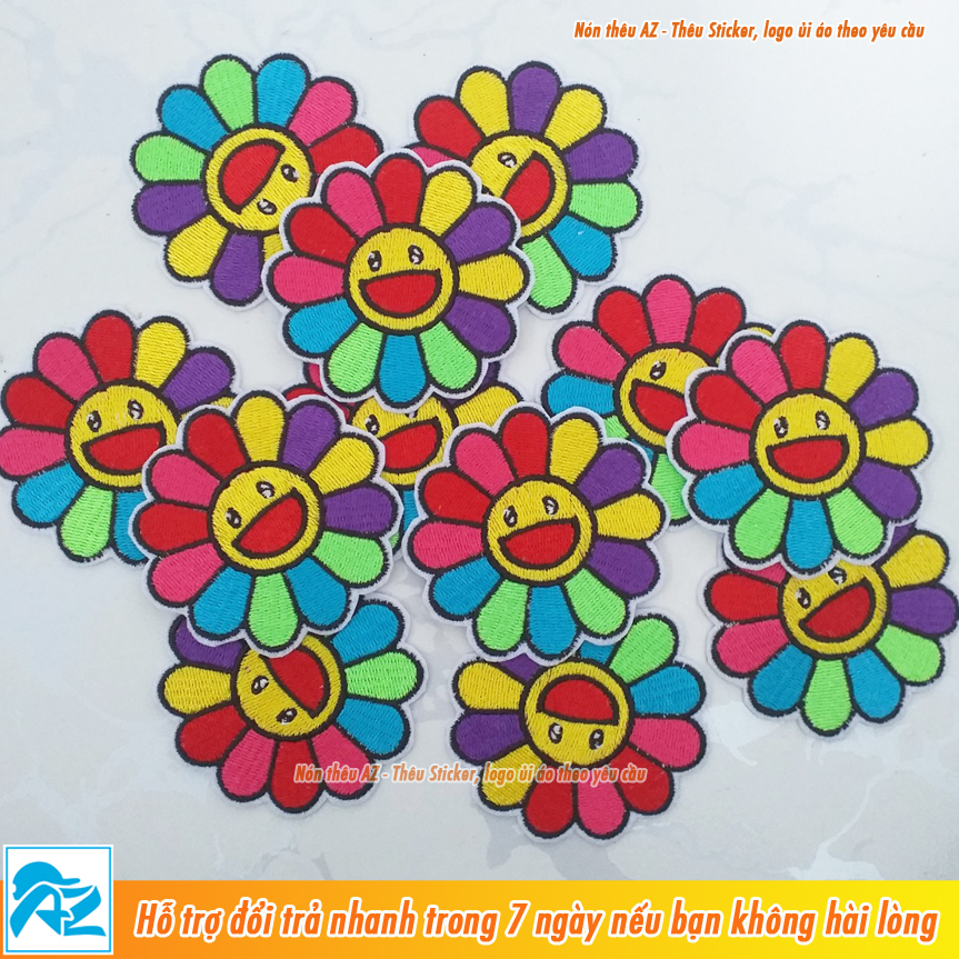 Sticker ủi thêu hình hoa mặt trời kaikai kiki  Patch ủi quần áo balo  Áo  thun AZ  May In Thêu áo thun đồng phục theo yêu cầu tại Cần Thơ