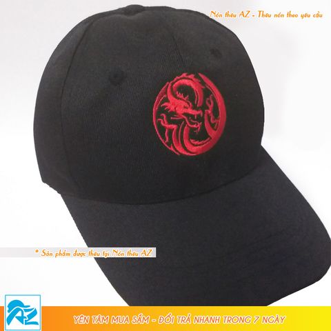  Nón kết nam màu đen thêu logo dragon hình rồng đỏ - Mũ lưỡi trai MT547 