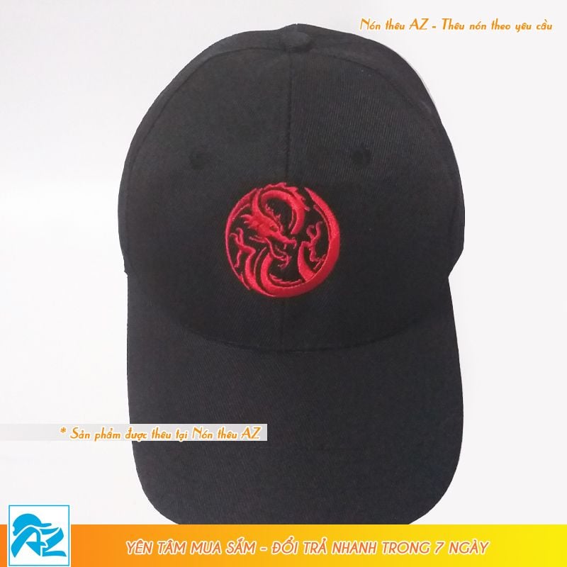 Nón kết nam màu đen thêu logo dragon hình rồng đỏ - Mũ lưỡi trai MT547