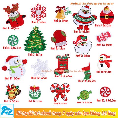  Sticker Patch ủi thêu hình Chuông Giáng sinh - Ông Già và Cây thông Noel S99 