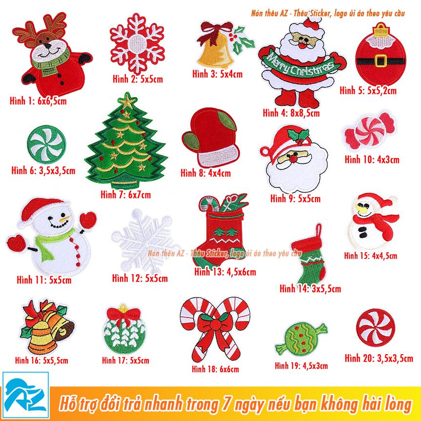 Sticker Patch ủi thêu hình Chuông Giáng sinh - Ông Già và Cây thông Noel S99