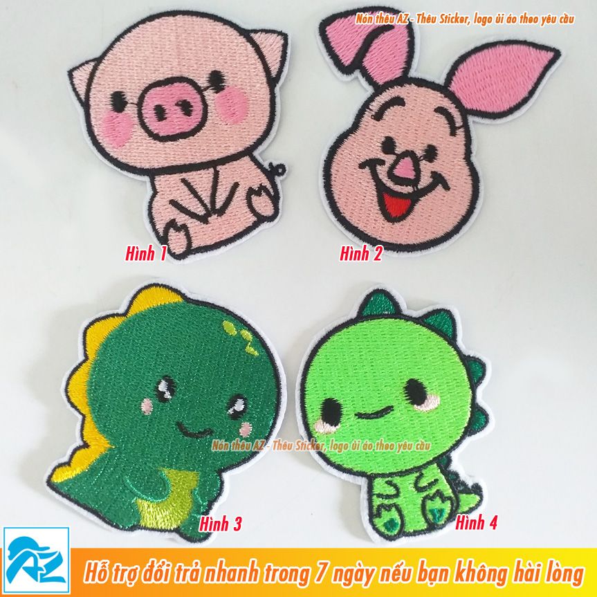 Sticker ủi thêu hình chú heo và khủng long cute - Patch ủi quần áo balo S62