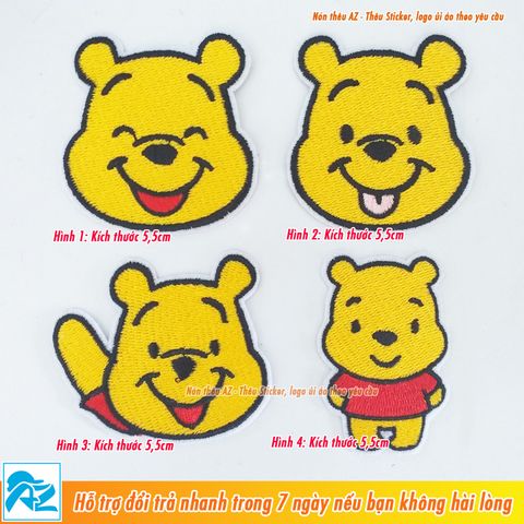  Sticker ủi thêu hình gấu Pooh siêu dễ thương - Patch ủi quần áo balo S60 