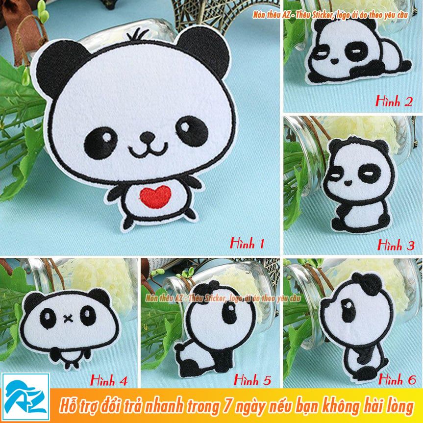 Sticker ủi thêu hình gấu trúc panda dễ thương - Patch ủi quần áo balo S38