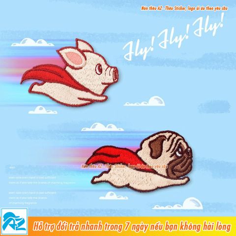  Sticker ủi thêu hình siêu nhân heo pug cute - Patch ủi quần áo balo S37 