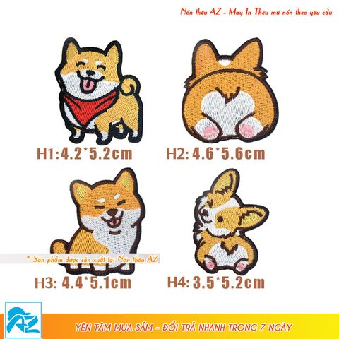  Sticker ủi thêu hinh chó Corgi siêu dễ thương - Patch ủi quần áo balo S45 