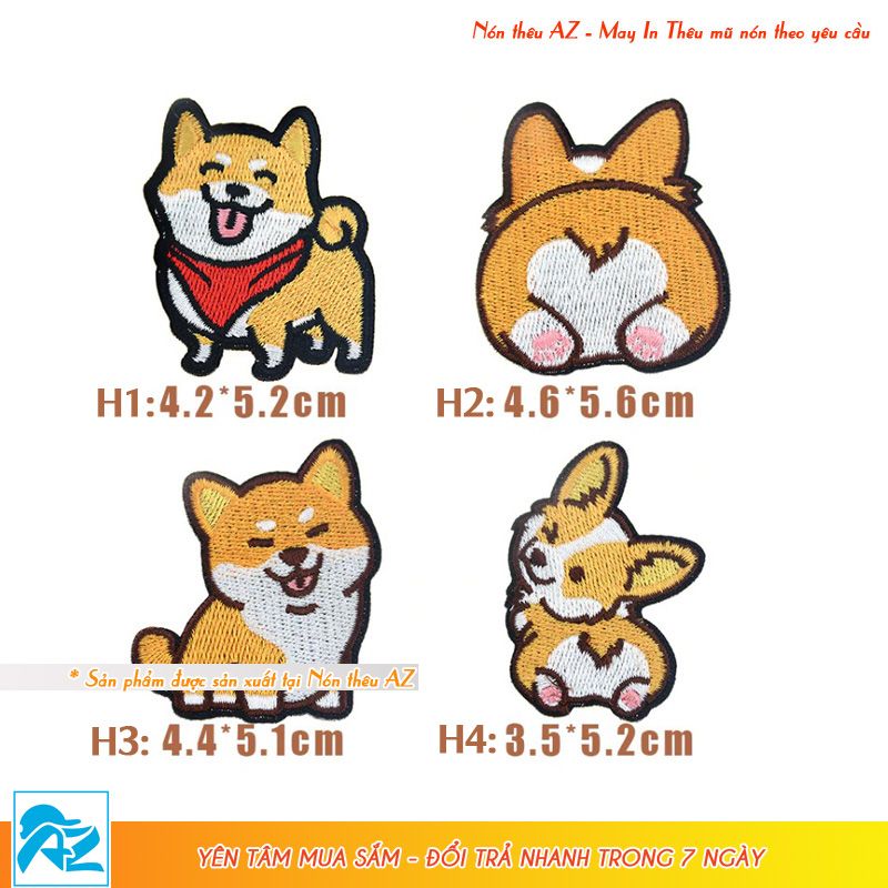 Sticker ủi thêu hinh chó Corgi siêu dễ thương - Patch ủi quần áo balo S45