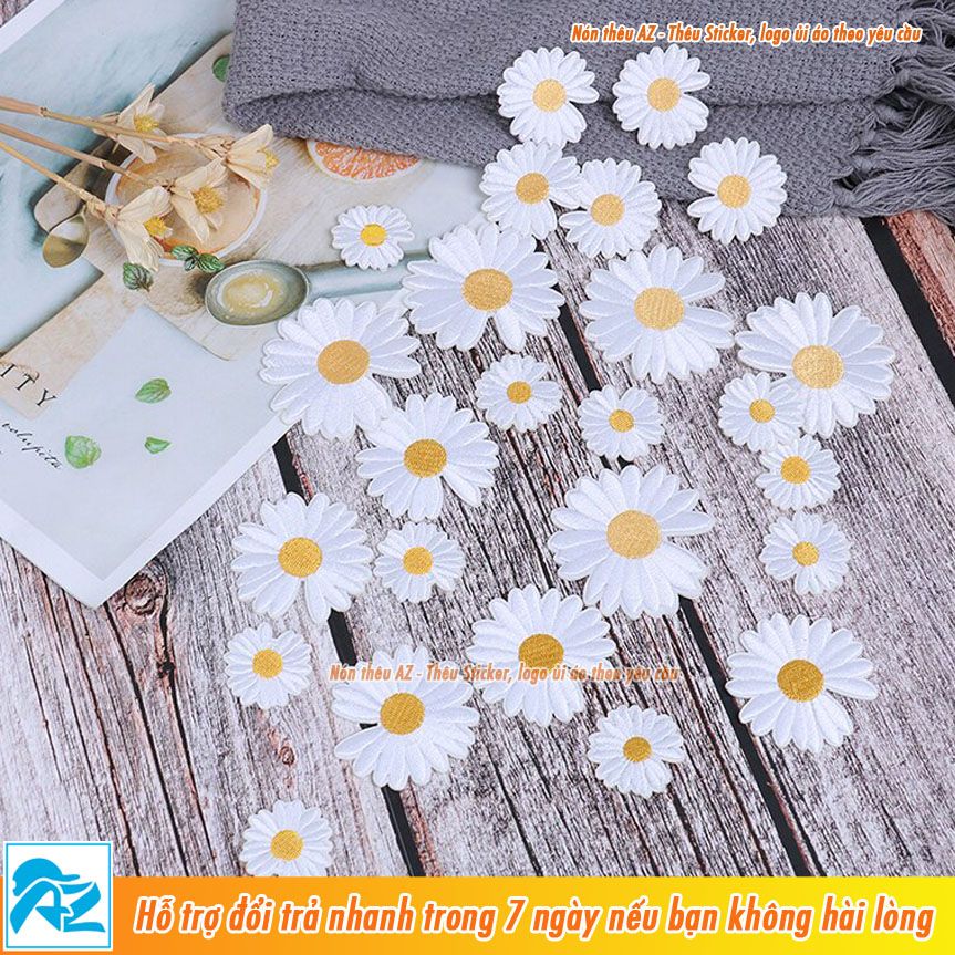 Sticker ủi thêu hình hoa cúc daisy lớn - Phụ kiện logo trang trí quần áo balo S13