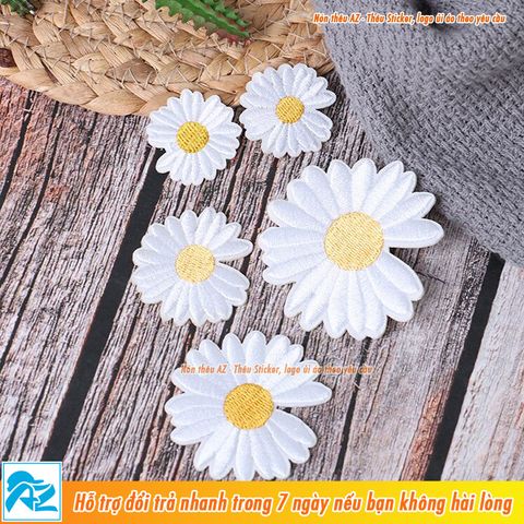  Sticker ủi thêu hình hoa cúc daisy lớn - Phụ kiện logo trang trí quần áo balo S13 