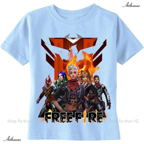  Áo thun Team Free Fire trẻ em màu xanh và trắng - Cotton Thái Mềm mịn F2386 