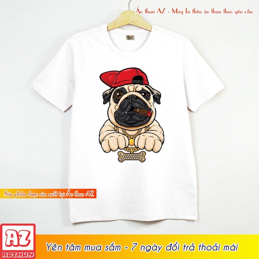 Áo thun nam nữ in hình chó Pug mặt xệ siêu ngầu F1469