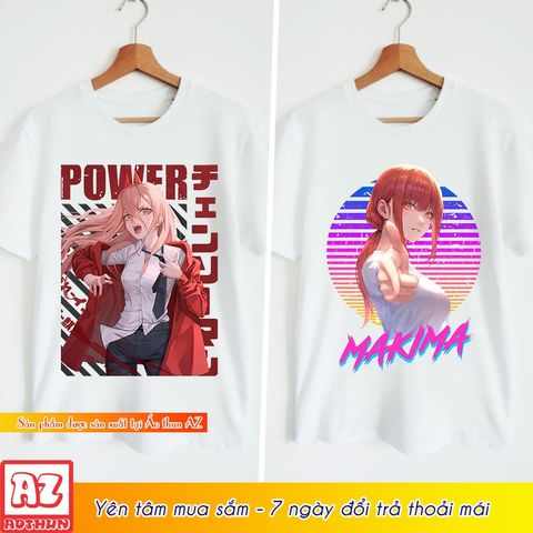  Áo thun in hình chainsaw man makima power angel devil - Vải cotton thái 