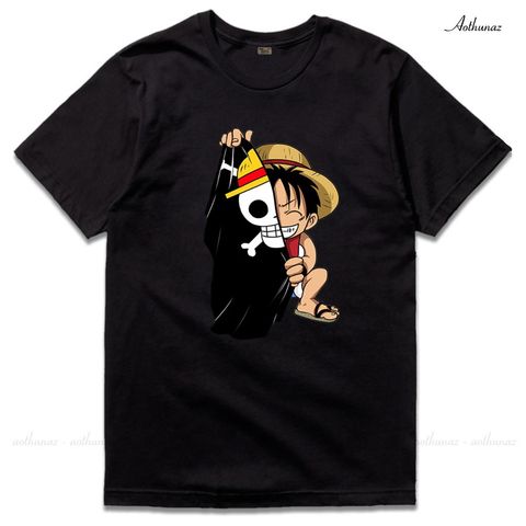  Áo thun One Piece màu đen in hình Luffy 3D - Mẫu mới Cotton Thái M2333 