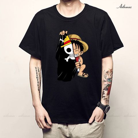  Áo thun One Piece màu đen in hình Luffy 3D - Mẫu mới Cotton Thái M2333 