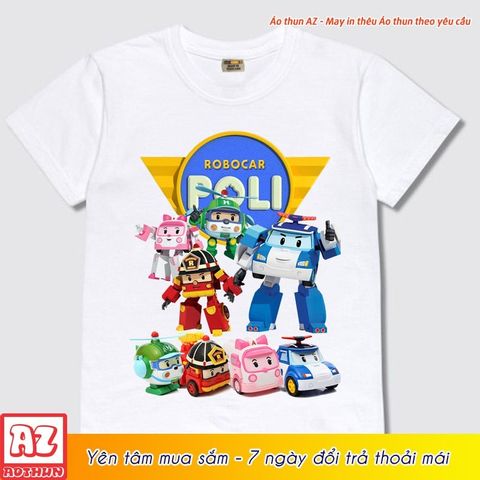  Áo thun hoạt hình trẻ em Robocar Poli Robot màu vàng xanh trắng M2663 