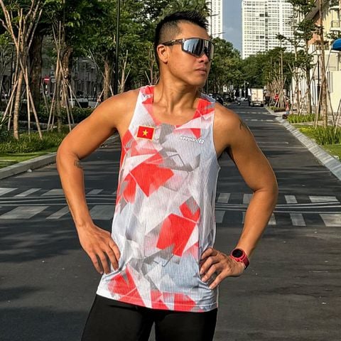 Áo singlet chạy bộ công nghệ cao họa tiết hồng