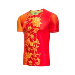 Áo thun thể thao không đường may họa tiết hoa lá đỏ