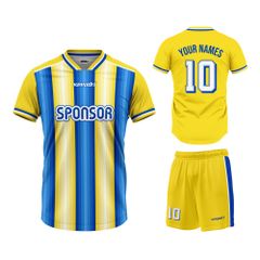 Bộ Bóng Đá Thiết Kế - Họa Tiết Kẻ Sọc Vàng Phối Xanh