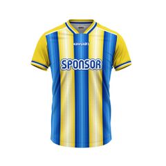 Bộ Bóng Đá Thiết Kế - Họa Tiết Kẻ Sọc Vàng Phối Xanh