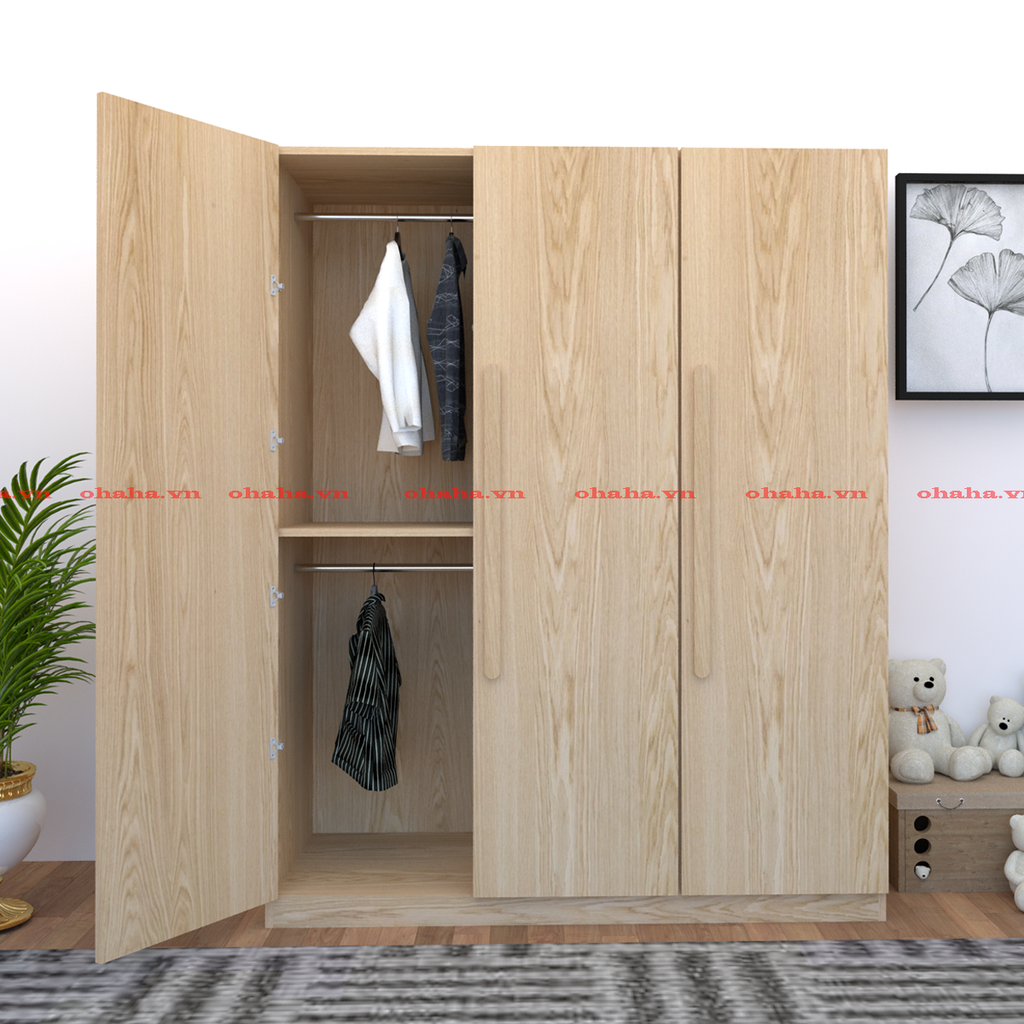 Tủ quần áo gỗ cao su tự nhiên phủ venner sồi Ohaha - VE005