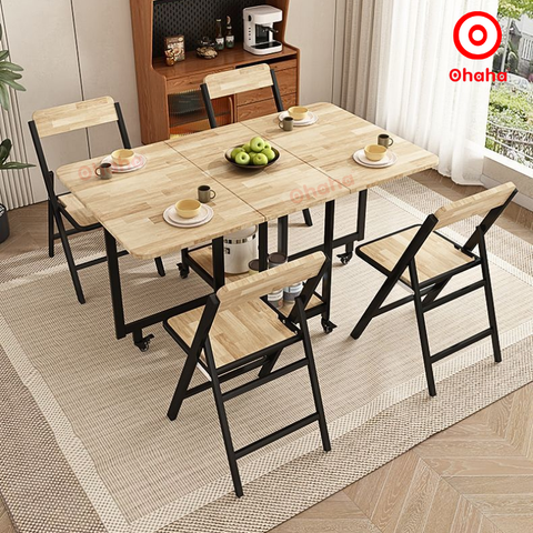 Bộ bàn ăn thông minh xếp gọn đa năng có ghế và bánh xe Ohaha - BA013