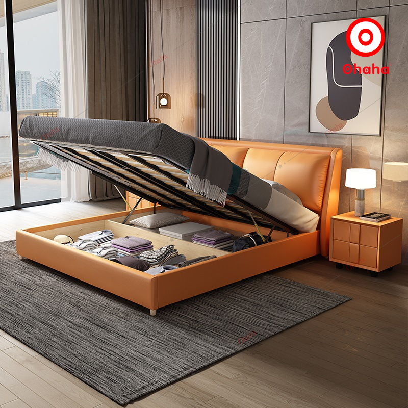 Giường ngủ gỗ bọc da cao cấp Ohaha có kèm tab - GN024