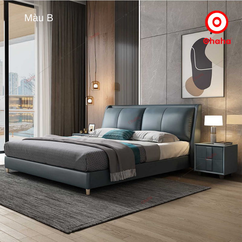 Giường ngủ gỗ bọc da cao cấp Ohaha có kèm tab - GN024