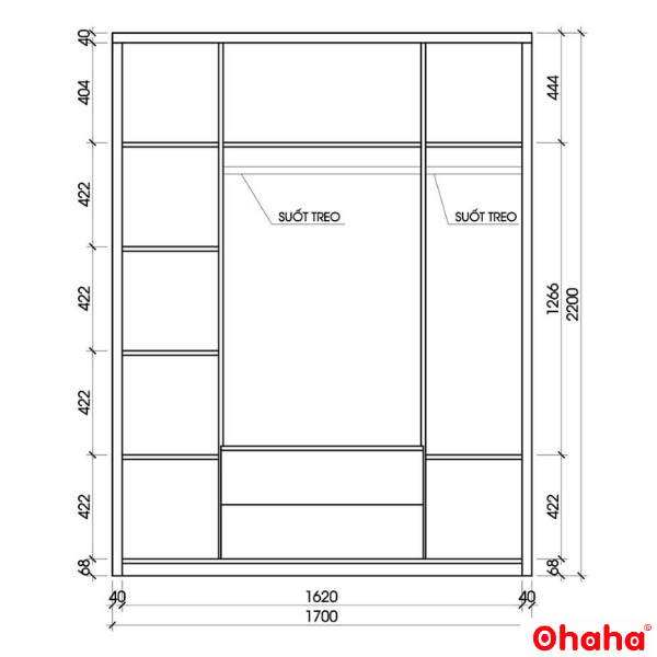 Tủ quần áo gỗ công nghiệp hiện đại Ohaha - HĐ007