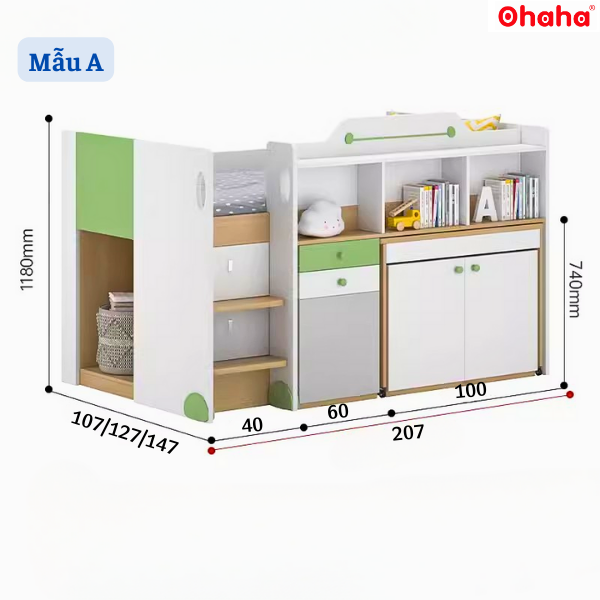 Giường tầng thông minh xếp gọn Ohaha có bàn học - GTXG010