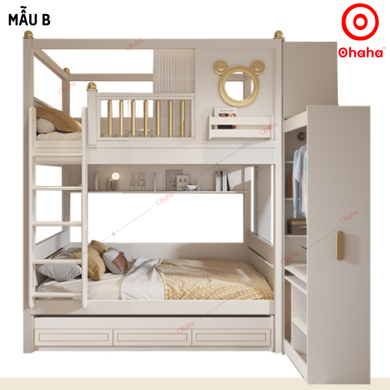 Giường tầng thông minh cao cấp 3 tầng Ohaha có tủ áo - GTCC027