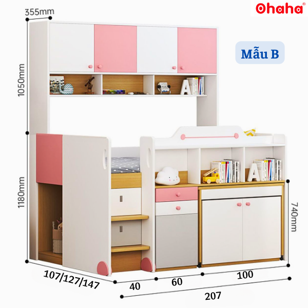 Giường tầng thông minh xếp gọn Ohaha có bàn học - GTXG010