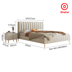 Giường ngủ gỗ bọc nỉ cao cấp Ohaha có kèm tab - GN026
