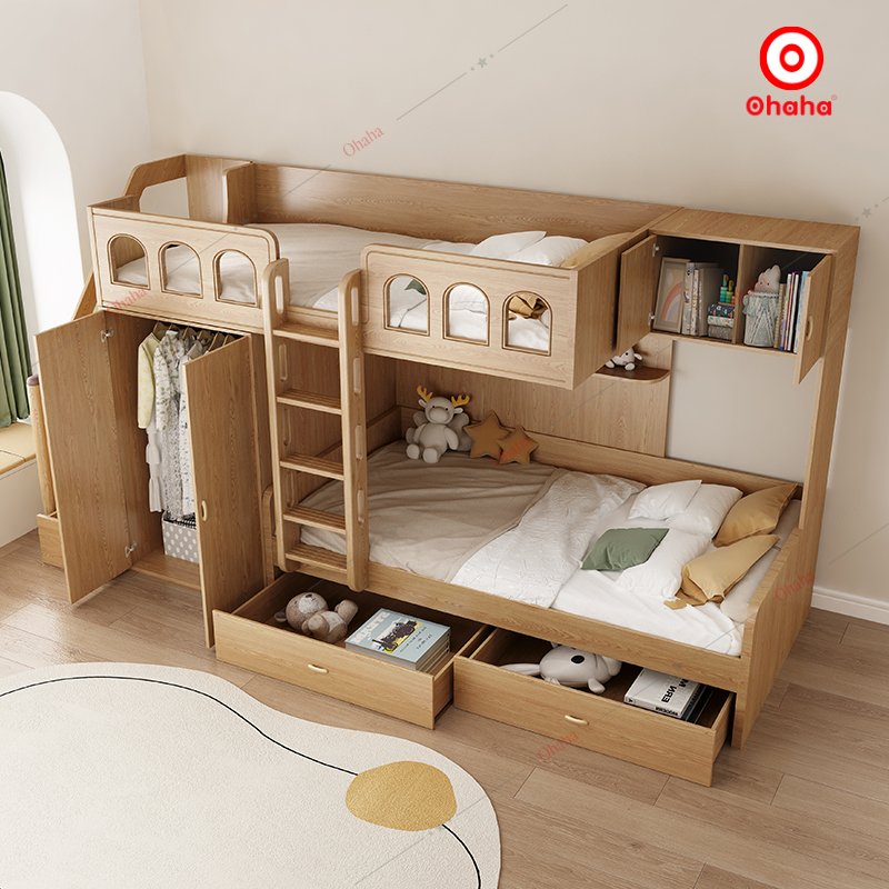 Giường tầng thông minh Ohaha có tủ áo và kệ sách - GTTM046