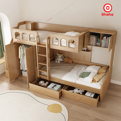 Giường tầng thông minh Ohaha có tủ áo và kệ sách - GTTM046