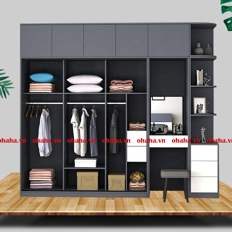 Tủ Quần Áo Gỗ Công Nghiệp Kết Hợp Bàn Ghế Trang Điểm Cao Cấp OHAHA - TACC001