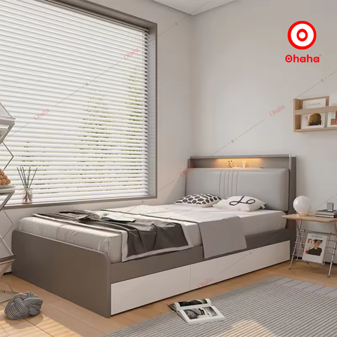 Giường ngủ công nghiệp bọc nệm OHAHA - Kèm đèn LED cảm biến- GN031