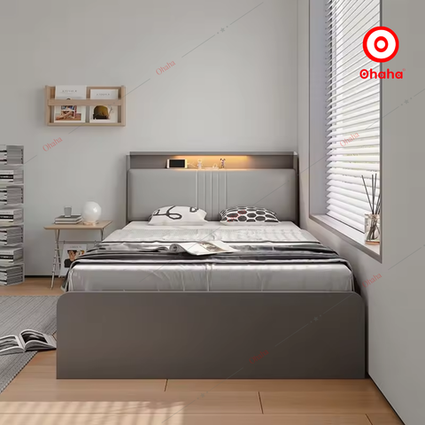 Giường ngủ công nghiệp bọc nệm OHAHA - Kèm đèn LED cảm biến- GN031