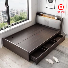 Giường ngủ công nghiệp bọc nệm OHAHA - Kèm đèn LED cảm biến- GN031