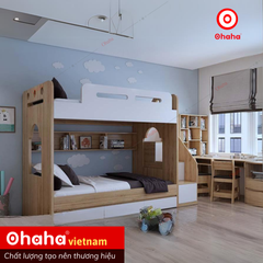 Giường tầng thông minh hiện đại Ohaha kèm hệ tủ mở bên hông - GTHĐ021