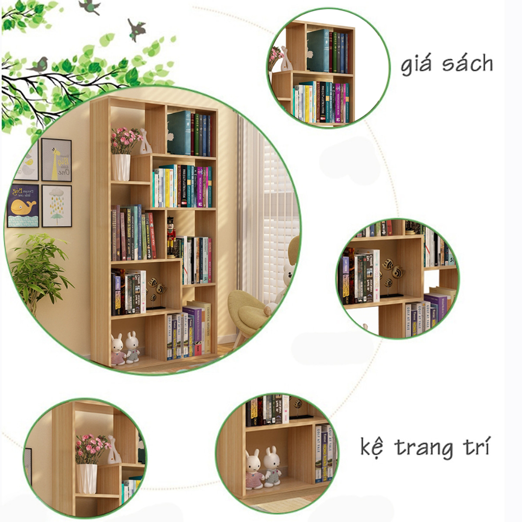Kệ sách để sàn Ohaha màu vàng vân gỗ - KS001