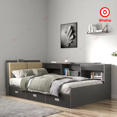 Giường ngủ công nghiệp bọc nệm kèm tủ sách OHAHA - GN033