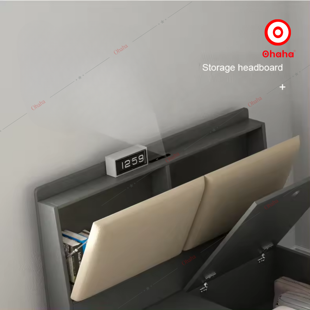 Giường ngủ công nghiệp bọc nệm kèm tủ sách OHAHA - GN033
