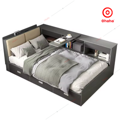 Giường ngủ công nghiệp bọc nệm kèm tủ sách OHAHA - GN033
