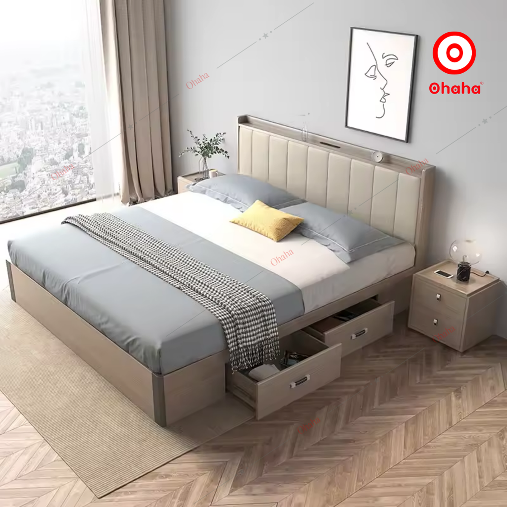 Giường ngủ công nghiệp bọc nệm OHAHA - GN034