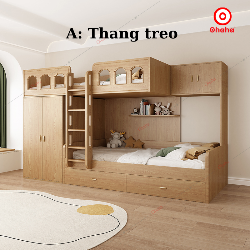 Giường tầng thông minh Ohaha có tủ áo và kệ sách - GTTM046