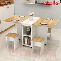 Bộ bàn ăn gấp gọn thông minh Ohaha 4 ghế có bánh xe 360 độ - BA001