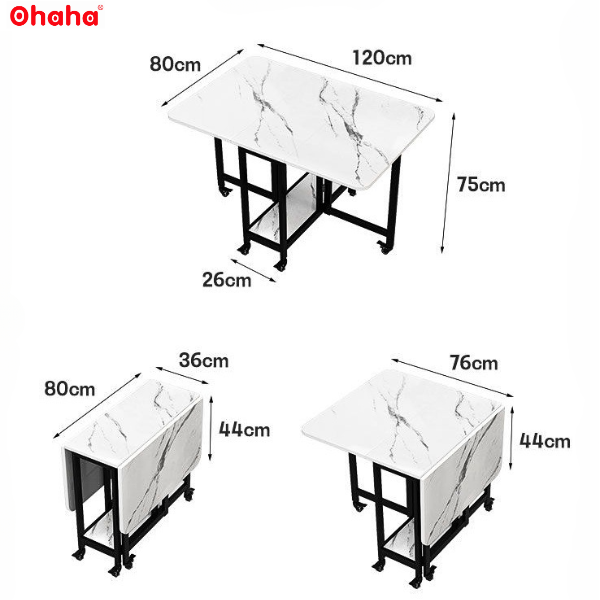 Bàn ăn gấp gọn thông minh có ghế và bánh xe Ohaha - BA023