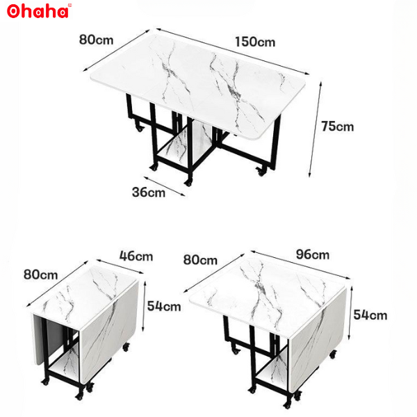 Bàn ăn gấp gọn thông minh có ghế và bánh xe Ohaha - BA023