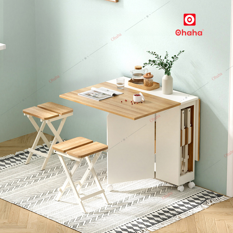 Bàn ăn gấp gọn thông minh có ghế và bánh xe Ohaha - BA033